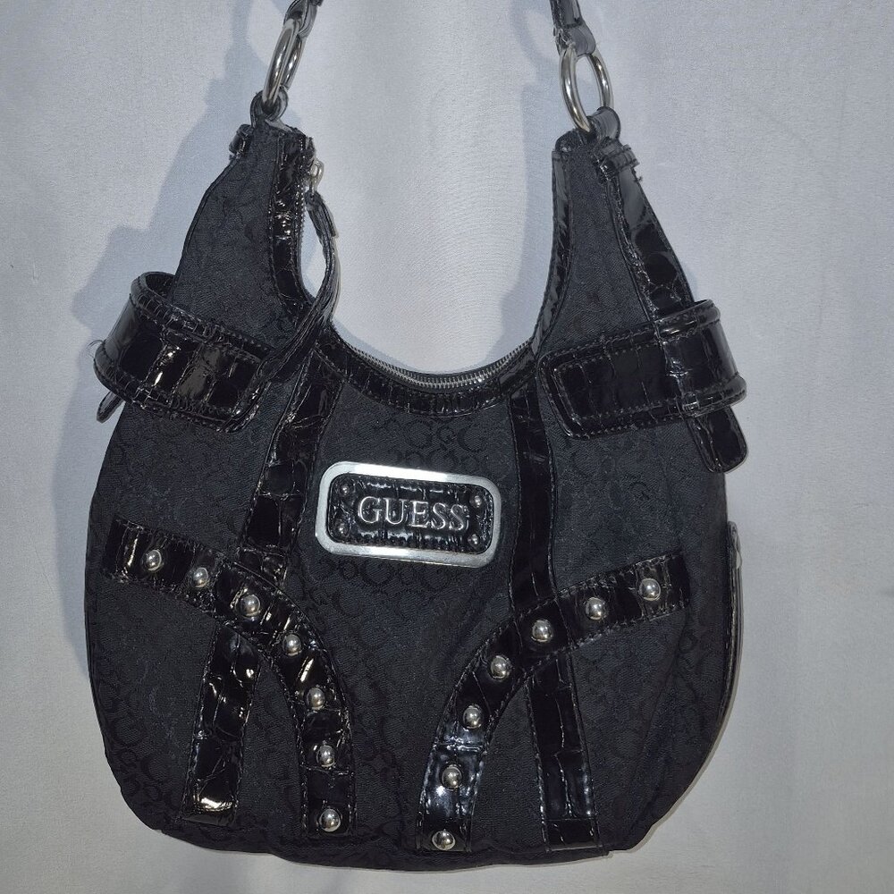 GUESS VINTAGE studded shoulder bag, Black and silver, 13X20 - Picture 4 of 15